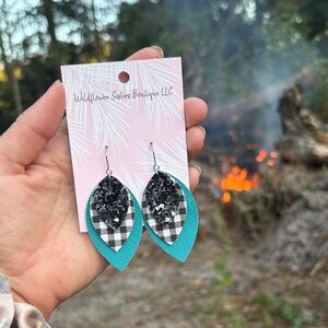 Teal and Black Leaf Earrings